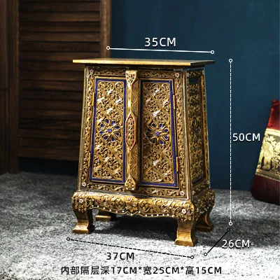 Bedside table Gold-plated lens cabinet Filigree cabinet Antique cabinet Storage cabinet Bedside table Home furnishings Bedroom decoration