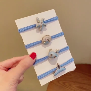 Họa tiết Cá voi Dây Buộc Tóc 4 gói dây buộc tóc đàn hồi cho da đầu nhạy cảm tóc mềm phụ kiện nữ phụ nữ mặc hàng ngày