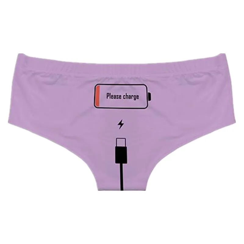 Original Design Charging Cable Printing Women's Underwear Sexy Low-Waist  Panties Peach Hip Breathable Seamless Female Briefs