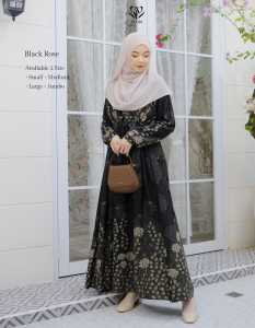 gamis rayon premium arin Lunaci Ayra Dress leafsbblack/cream camara navy