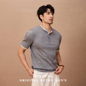 เสื้อยืดคอ Henley สไตล์เกาหลี ออกแบบเหมือนสองชิ้นแบบวินเทจ