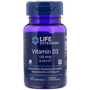 Life Extension Vitamin D3 125 mcg (5000 IU) 60 Softgels/ 25mcg (1000IU) 250 Softgels