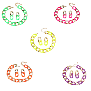 Women Colorful Earrings and Necklace Set Geometric Hip Hop Women Neck Daily Wear Set for Any Occasion