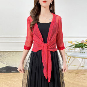 Lụa băng mùa hè Phương Tây chống nắng mới Áo Khoác Cardigan Nữ áo yếm mỏng cộc rộng khăn choàng có phong cách phương Tây ở bên ngoài