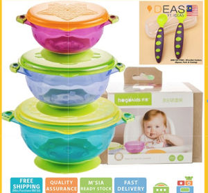 Hogokids 3pcs/Set Stackable Baby Suction Bowls with Lids for Children Kids Toddler