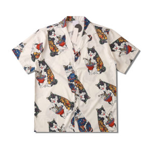Dark Icon Harajuku Cat Polo Shirt Men 2021 Summer Mens Hawaiian Shirt Man Blouse