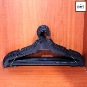 (One Dozen) 12pcs Standard 16.7 Inches Flat Hanger Adult Size Clothes Hanger SAHARA Transparent Black