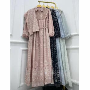 Maxi Fuji Etnik + Hijab!! Gamis Ceruti Etnik Gaun Wanita Muslimah Dress Panjang Muslim Gamis Ceruti Babydoll