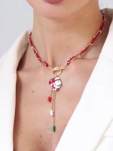 Holiday Party Choker Color Block Bell Boot Pendant Christmas Necklace New Year Gift for Her