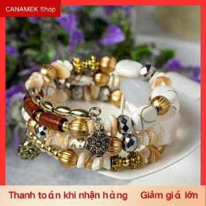 CS Bohemian quyến rũ hạt bọc vòng đeo tay pha lê cổ điển màu ngọc lam và Agate đính cườm nhiều lớp Vòng đeo tay Bangle