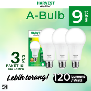 9W PAKET ISI 3 Bohlam Lampu A Bulb HARVEST LIGHTING LED 9 Watt GARANSI ORIGINAL BERGARANSI RESMI