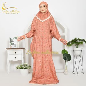 Safira - Mukena Terusan Dewasa Jumbo Lajuran Katun Premium Motif Bunga