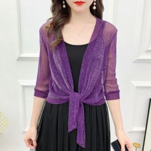 VIVAZ Một kích thước Áo Cardigan nữ Polyester Vải tuyn Áo điều hòa không khí Khăn choàng lưới Nữ