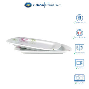 Đĩa Sứ UNC Việt Nam - Men Trắng cao cấp dáng chữ nhật đẹp mắt họa tiết hoa anh thảo. không chứa Chì và Cadimi gây hại
