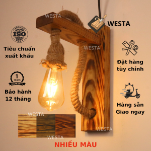 Đèn gỗ décor Đèn dây thừng gỗ vintage Đèn sân vườn Đèn treo tường trang trí quán café nhà hàng cầu thang hành lang