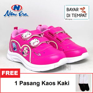 FIURI - NEW ERA - BUNNY VELCRO 29-32 PUTIH PINK - SEPATU SNEAKERS KANVAS SOL KARET ANAK KECIL PEREMPUAN - SEPATU KELINCI KETS LUCU FASHION TRENDY - SEPATU SEKOLAH PAUD TK KRETEKAN PEREKAT ANAK CEWEK MURAH PROMO DISKON BONUS KAOS KAKI