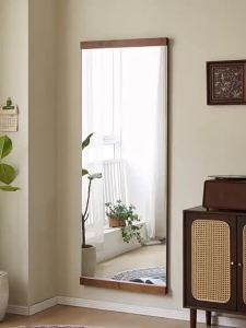 Solid Wood Full-length Mirror Frameless Floor Mirror Household Bedroom Mirror Movable Wall Mounted Dressing Mirror Fitting Mirror Makeup Mirror