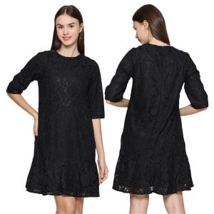 H*M black womens brocade dress three quarter sleeves/dress wanita terbaru/dress kekinian/dres wanita/dress brocade wanita