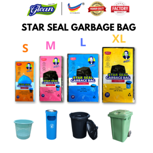 GLEAN STAR SEAL L size Leakproof High Quality Plastic Garbage Bag Daily Use Strong Embossed with String / Use For CNY Spring Cleaning Restaurants Outdoor Manufacturing Medical / Large Capacity dustbin rubbish bag / Durable Easy to Use - Beg Sampah 垃圾袋