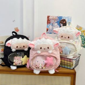 THOMA Transparent Pocket Cartoon Sheep Backpack Kawaii Large Capacity Plush Itabag Bow Anime Animal Shoulder Bag Students