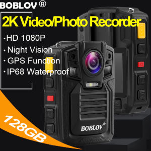 BOBLOV D7 Body Mini Sportes Camera  with GPS 2K HD 1080P Waterproof Night Vision 128GB Work 9H 140°Angle Lens DVR Video Audio Recorder BodyCam Digital Camcorder Handcam Police Camera Action Motion Detect Motorcycle Dash Cam for Photography Vlogging