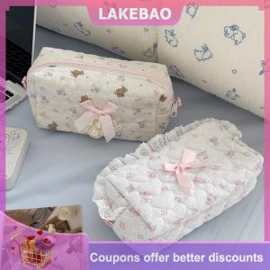 【LAKEBAO】 Dễ Thương Gấu Trái Tim Ngọt Ngào Bow Rose Ren Mỹ Phẩm Túi Công Suất Lớn Du Lịch Di Động Lưu Trữ Túi Phụ Nữ Ly Hợp Túi Nữ Tính Túi Vệ Sinh Cá Nhân