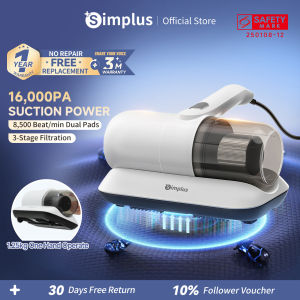 Simplus Dust Mite Vacuum Cleaner 16000Pa Suction 8500 Beat/min 3-Stage Filtration One Hand Operation Mite Remover Carpet Cleaning Hair Suction 0.45L capacity