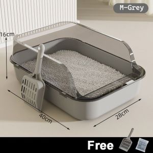 MeowMart Cat Litter Box Basin Toilet with Scoop Semi Enclosed Kitten Toilet Splashproof Deodorization Tray