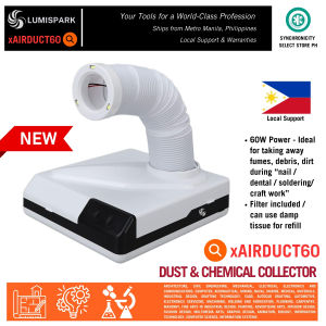 xAIRDUCT60 LUMISPARK 60W Dust Collector- for Soldering- Nails - Dental - Lab- Sterlize Vacuum Cleaner with 3 LED Lights 360° Rotatable Retractable Elbow Reusable Filter Quiet Strong Suction for Manicure Acrylic Nail Dental Lab DIY Nail Art – PH Plug