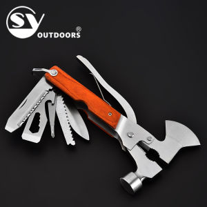 LZD  Colored Wood Stainless Steel Multi-Function Axe Head Hammer Multi-Function Car Escape Hammer Car Hammer Outdoor Camping
