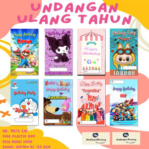 UNDANGAN ULANG TAHUN PER 100 PCS KARAKTER UNICORN HELLO KITTY DORAEMON LOL SPDERMAN BTS FROZEN DLL