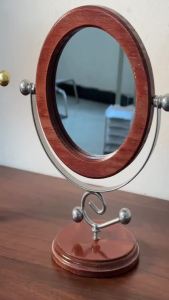 FFBH Wood Makeup Mirror Rotating Dressing Mirror Retro Desktop Household Desktop Dormitory Decorative Mirror Bedroom Home Decoration M1Y4T