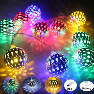 3M 5M 10M LED Globe String Lights Moroccan Silver Metal Balls Battery USB Powered Wedding Christmas Outdoor Room Garland Decor