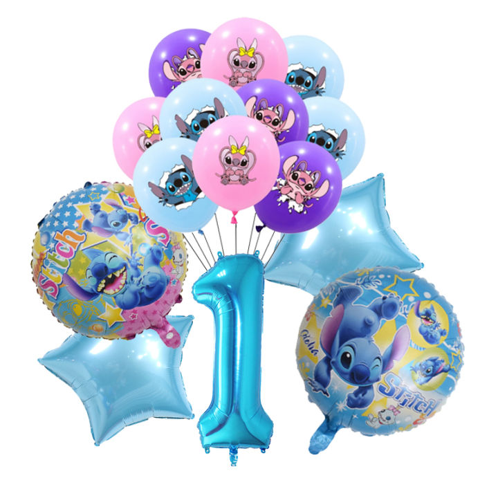 15pcs Stitch Balloons Blue Lilo & Stitch Cartoon Boy Birthday Party ...