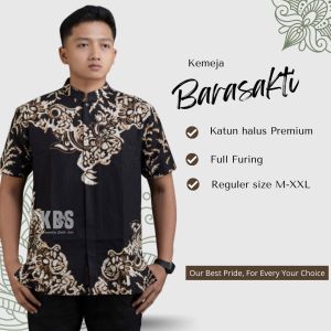 Koko Batik Lengan Pendek Baju Koko Hitam Fashion Muslim Pria Dewasa Terbaru Bahan Katun BRSKT