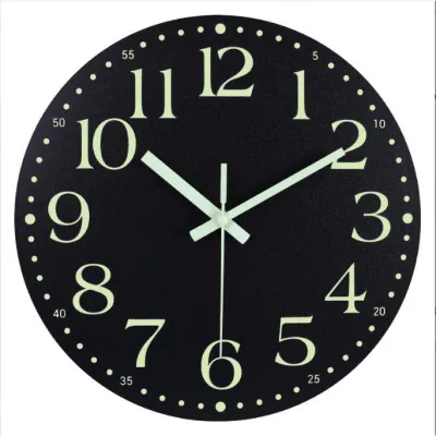 {SG}30cm Luminous Wall Clock Glow in the Dark/Non-Ticking/Silent/Wooden/Night Light Battery Operated Decorative