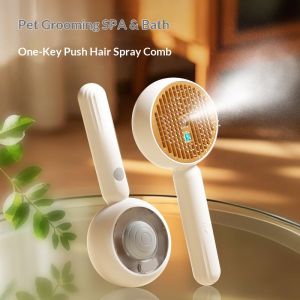 JJT Pet Hair SPA & Bathing Spray Comb with One-Button Fur Push and Mist Function for Cats and Dogs Anti-Static Self-Cleaning