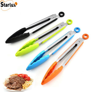 Starlux 1PC Silicone BBQ Grilling Tong Salad Bread Serving Tong Non-Stick Kitchen Barbecue Grilling Cooking Tong with Joint Lock