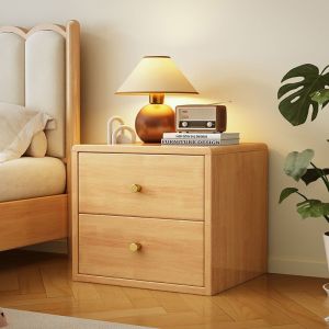Nordic Solid Wood Bedside Table – Modern Minimalist Nightstand with Storage Light Luxury Cabinet for Bedroom