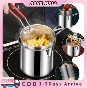 1200ML Deep Frying Pot 304 Stainless Steel Kitchen Fryer with Strainer Fryer Pan Chicken Fri Multifunctional Mini Pan With Basket Food Clip and Stove Rack