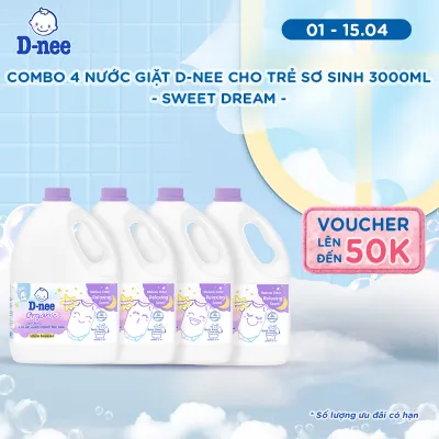 Combo 4 Nước giặt quần áo em bé D-nee 3000 ML - Dnee Sweet Dream (Smile Booster Series)