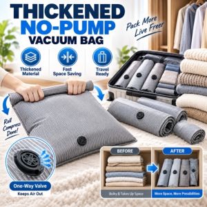 JMY Extra Thick No Pump Vacuum Compression Bags Reusable Space Saver Storage Bags Clothes Blankets Quilts Home Organization Travel Luggage
