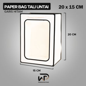 Paper Bag Tali Untai Garis Hitam Windows | Paper Bag Kado Warna Garis Hitam | Paper Bag Mika Hampers Souvenir Ulang Tahun pernikahan | Tas Belanja Warna Coklat Kraft | Tas Kado Souvenir Bridesmaid