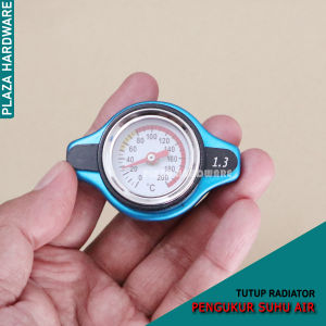 Tutup Radiator Mobil Kepala Kecil Universal + Pengukur Suhu Air Warna Biru