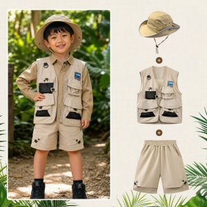LOlanta Kids Pambata Jungle Safari Guide Outfit Cargo Vest Pants/Shorts Suit for Baby Boys Zookeeper Career Costume