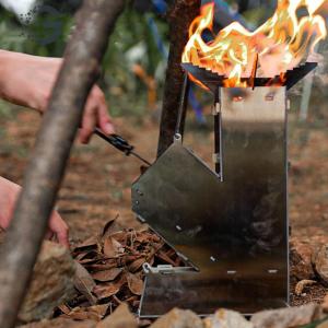 Folding Firewood Stove Stainless Steel BBQ Rocket Stove Portable Collapsible Camping Stove for Outdoor Hiking BBQ Picnic