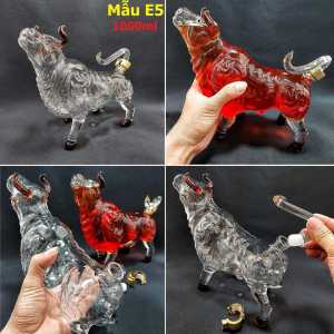 Chai Thủy Tinh Đựng Rượu 1 Lít cao cấp mẫu con trâu ngửa đầu - Chai Đựng Rượu 1000ML - Bình Thủy Tinh Đựng Rượu – Bình Đựng Rượu làm quà tặng (E5)