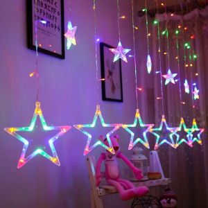 2025 Hari Raya Decoration Light LED Fairy Light Star Moon Curtain String Lights Waterproof 8 Modes Hari Raya Holiday Lights Curtain Lamp Camping Light