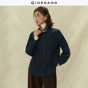 Giordano Women Single pocket long sleeve loose shirt Free Shipping 18345522