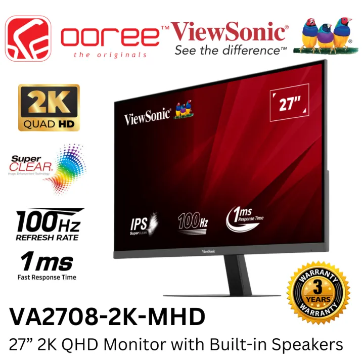 ViewSonic 27" VA2708-2K-MHD 2K QHD (100Hz/1ms) / VA2708-4K-MHD 4K UHD (60Hz/4ms) / VA27G1-H FHD (144Hz/1ms) IPS Panel Gaming LCD Monitor, Vesa, 3 Years Warranty